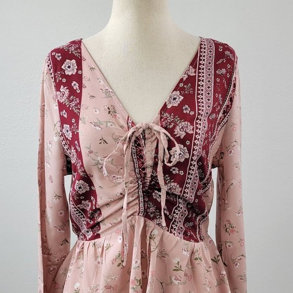 DEREK HEART boho floral print peplum blouse Sz S NEW - Picture 2 of 7